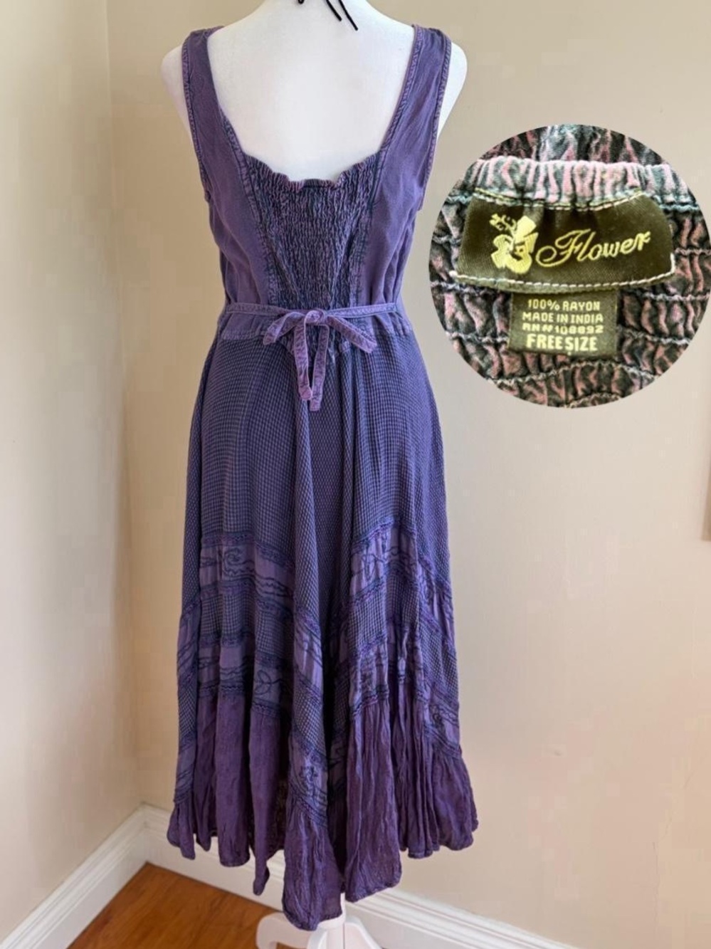 Vintage boho fairy corset dress floral paisley embroidered purple midi 90s Y2K - Picture 8 of 11